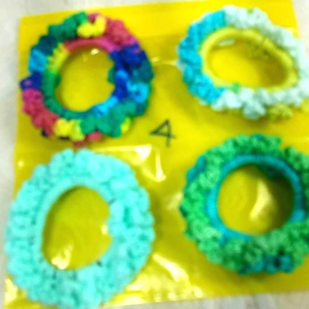 Scrunchies crocheted handmade lot of 4 bundle turquoise blue yellow multicolor